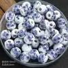 Abalorios de cerámica azul y blanco con agujero grande, aplique, abalorios sueltos de 10 mm, hechos a mano para DIY, joyería pequeña, abalorios de porcelana, material tejido a mano, venta al por mayor
