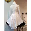Vestido estilo camisa com lapela europeu e americano 2023 gravata borboleta na cintura saia irregular cor sólida vestido retrô