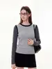 Blusa de tricô de manga longa color block de alta qualidade estilo francês para mulheres, outono, corte justo, amigável à pele, para usar por baixo