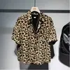 Camisa de Manga Corta con Estampado de Leopardo Estilo Callejero Retro Americano para Hombres y Mujeres, Delgada de Verano, Fresca Rebelde, Camisa Cardigan Holgada