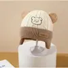 Chapéu de urso quente e fofo para outono e inverno com proteção para as orelhas, chapéu de tricô para meninos e meninas, bebês e crianças pequenas, chapéu infantil de tricô para bebê