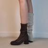 Botas Delgadas de Tacón Grueso Estilo Ballet Suave Estilo Francés con Lazo Cremallera Lateral, Botas Elásticas Versátiles Adelgazantes para Mujer