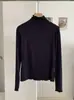 KEKEZOON Camiseta Base Manga Longa Slim Fit Cor Sólida Gola Meio Alta com Babados Ombro Normal para Mulheres 8705