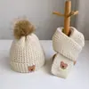 Gorro de invierno para niños, juego de dos piezas engrosado con forro polar para niños y niñas, gorro de bebé, gorro de lana de oso, gorro cálido, traje