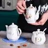Suministros de Cocina para el Hogar Cerámica Condimentero Tarro para Chile Encaje Dorado Pintado Juego de Botellas para Condimentos Sal Azúcar Aceite Vinagre Juego Completo