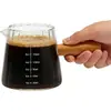 Taza Transparente para Espresso con Mango de Madera, Boca en Forma de V, Accesorio para Barra de Café, Taza Medidora con Escala, Jarra para Espumar Leche, Taza con Pico