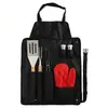 Set de Herramientas para Barbacoa de Camping, Set de Barbacoa para Exteriores con Cuchillo y Tenedor para Bistec de Mango de Madera, Set de Utensilios de Barbacoa Combinados de Tela