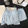 2026 Nuevo Camisón de Algodón Nube con Copas Set de Dos Piezas para Mujer Pantalones Cortos Sencillos de Verano Transpirables Ropa de Casa