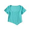 Camiseta de manga corta con cuello cuadrado y dobladillo irregular para mujer, estilo europeo y americano, novedad de verano de 2022