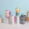 Caneca Térmica de Aço Inoxidável 316 Colorida Estilo Desenho Animado de Alta Aparência com Alça Portátil para Café Copo de Água com Canudo Fofo para Meninas