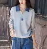 Sudadera con Cremallera de Moda para Primavera, Corte Holgado, Adelgazante, Versátil, 2026, Informal, Bloques de Color, Cuello de Solapa, Nuevo Patchwork