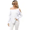 Camiseta Base Feminina Europeia e Americana 2025 Site Independente da Amazon com Decote Assimétrico e Design Off-Shoulder, Caimento Solto, Nova Camiseta Casual para Primavera e Outono
