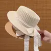 Sombrero de paja de verano para adultos y niños, sombrero de playa de ala ancha y copa plana para proteger del sol, sombrero tipo cubo de ala ancha para mujer con lazo de encaje francés para protección solar