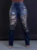 Otoño e Invierno Europeo y Americano Ropa Europea y Americana Amazon Pantalones Vaqueros de Pierna Recta Cintura Personalizada Elástica con Corte y Flecos