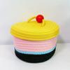 Caja de Almacenamiento de Escritorio Ins Cesta de Almacenamiento Tejida a Mano Cuerda de Algodón con Tapa para Cesta de Almacenamiento de Artículos Varios Cesta para el Hogar Dormitorio Infantil