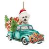 Novas e fofas decorações de árvore de Natal com padrão de cachorro para carro, acrílico plano, pingente de presente para festa infantil
