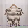 Camiseta de Punto de Manga Corta con Cuello Redondo y Rayas de Verano, Moderna, Casual, Versátil, Ligera, Estilo Nuevo, Transpirable y Cómoda para Mujer