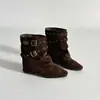 Botines de Tobillo de Tacón Bajo Puntiagudos Estilo Coreano para Mujer Otoño/Invierno 2026 Hebilla de Cuero Decoración de Remaches Botas Versátiles Botas Marrones de Moda