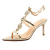 Zapatos de Tacón Alto Sexy Procesados y Personalizados con Elegancia Femenina, Tacones de Aguja Puntiagudos, Cadenas Metálicas, Hermosos Sandalias Francesas para Mujer con Pedrería
