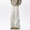 Calça Cargo Plissada Estilo Americano para Homens, Tendência Primavera e Outono Estilo High Street para Casais, Calça de Perna Larga Solta com Bolsos Grandes, Comprimento no Chão