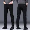 Jeans pretos de alta qualidade de Hong Kong para homens, novos para primavera/verão, corte slim, com stretch, versáteis para business casual, calças compridas