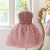 Vestido Infantil Novo para Meia-Idade Transfronteiriço Vestido Princesa de Malha Lantejoula Vestido Princesa Flor Rosa Saia Tutu Vestido de Dama de Honra