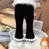 Calças de Lã Flare para Meninas Outono e Inverno 2025 Novo Estilo Calças Estilo Bebê Menina Calças Casuais de Inverno para Meninas