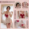 Feimu Conjunto de Avental de Empregada Fofo com Laço Costas Abertas 3902 Lingerie Sexy Conjunto Puro Desejo que Mostra o Bumbum