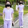 Traje Deportivo Casual para Mujer 2025 Verano Nuevo Tops Falsos de Dos Piezas Look Adelgazante Holgado Pantalones de Pierna Ancha Conjunto de Dos Piezas
