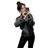 Suéter de tricô casual estilo coreano, cinza escuro, com decote V e acinturado, para mulheres, super popular no outono e inverno, top único e não convencional