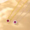 Anel Completo de Diamante em Prata Esterlina S925 Colar de Corindo Vermelho Luxo Acessível para Mulheres Moda Simples Sofisticado Exquisito Versátil Corrente de Clavícula