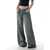 Jeans largo flare com vinco lavado retrô americano para mulheres, novas calças retas largas de cintura baixa emagrecedoras compridas até o chão