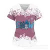 Camiseta de Manga Corta con Estampado de Dibujos Animados Navideños y Cuello en V Uniforme de Enfermera Camiseta con Estampado de Copos de Nieve Lindos y Atmósfera Navideña Uniforme de Enfermera