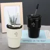 Caneca Dopamina Estilosa Nova com Alça e Canudo, Design Simples, Adequada para Escritório, Estudante e Uso Portátil de Café