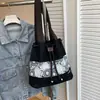 Bolso de lona para mujer de estilo coreano, moderno, bolso de mano para el hombro, bolso casual moderno y simple para mujer, bolso tipo cubo artístico de mano
