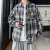 Camisa a cuadros retro americana de manga larga para hombre, chaqueta cárdigan oversized en colores otoñales, camisa casual y moderna de corte holgado