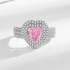 Anillo de circonita rosa estilo frío de moda europea y americana en stock para mujer, anillo de estilo coreano simple nicho chapado en platino y cobre de alta gama