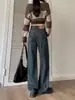 Jeans Rectos Color Gris Cemento para Mujer, Nuevo Primavera 2026 Cintura Alta Petite Forrados de Polar Pantalones Estrechos de Pierna Ancha Ins