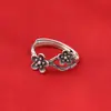 Anillo de Plata de Ley 99% Plata Pura Soporte Pequeño de Flor Rama de Ciruelo Anillo Retro Boca Vieja Viva Anillo Ajustable para Dedo Índice