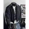 Marca de Moda Retro Americana Jaqueta Falsa de Duas Peças para Homens e Mulheres, Roupa Externa Solta Patchwork para Primavera e Outono, Jaqueta de Baseball Marrom de Alta Qualidade