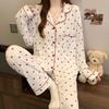 Dulce Amor Coreano Estampado Completo Casual Tela Arrugada Pijama para Mujer Primavera y Verano Manga Corta Tres Piezas Ropa de Casa Toma Real Venta al por Mayor