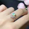 Anillo de ópalo de amor natural cristalino y lleno de color fuego piedra principal 6*6mm Plata S925 incrustación de precisión