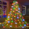 Luz de topo de árvore em formato de anel LED de Natal, luz para árvore de Natal caseira, luz decorativa de árvore suspensa em cascata de estrela de cinco pontas de baixa voltagem