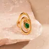 Anillo Abierto Ovalado en Espiral de Acero Inoxidable con Circonita Metálica Europeo y Americano Joyería de Mano Sencilla Elegante Nicho de Gama Alta