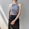 Jiuzhi Estilo Pura Pasión Verano Tejido de Punto Halter Tirantes Dopamina Diseño Ropa Sin Mangas Con Cordones Top B8092