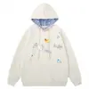 Moletom com Capuz Xadrez e Cachorro Bordado Fofo para Homens e Mulheres Estilo Preguiçoso Solto Hoodie Chique Justo Jaqueta de Primavera e Outono