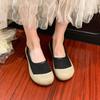 Sapatos de Pescador para Mulheres 2025 Verão Novo Casual Linho Renda Costura Flats para Mulheres Boca Média Slip-On Touca Sapatos Femininos