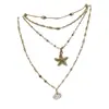 Joyería de Estilo Europeo y Americano, Cadena de Clavícula Multicapa para Estilo de Vacaciones en la Costa, Collar Personalizado de Concha Marina, Estrella de Mar y Perlas