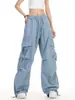 Moda Retro Americano Secado Rápido Peto de Verano para Mujer Cintura Alta Pierna Recta Ancha Tirantes Holgado Casual Pantalones