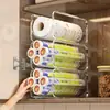 Estante de almacenamiento para rollo de papel de trapo desechable, organizador de film transparente, apilable y en capas para gabinetes de cocina y alacenas profundas